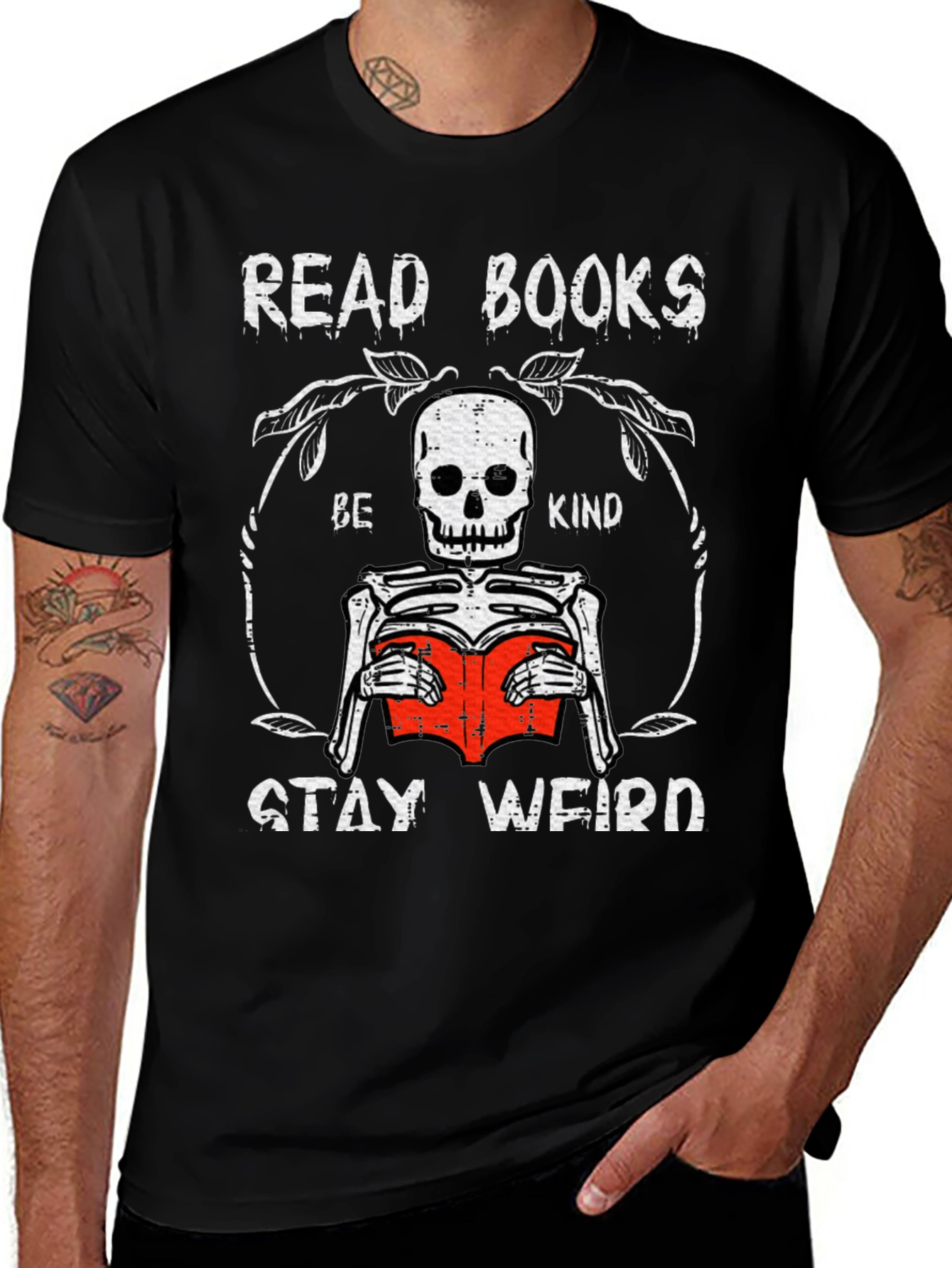 Read Books Be Kind Stay Weird Skeleton T-Shirt