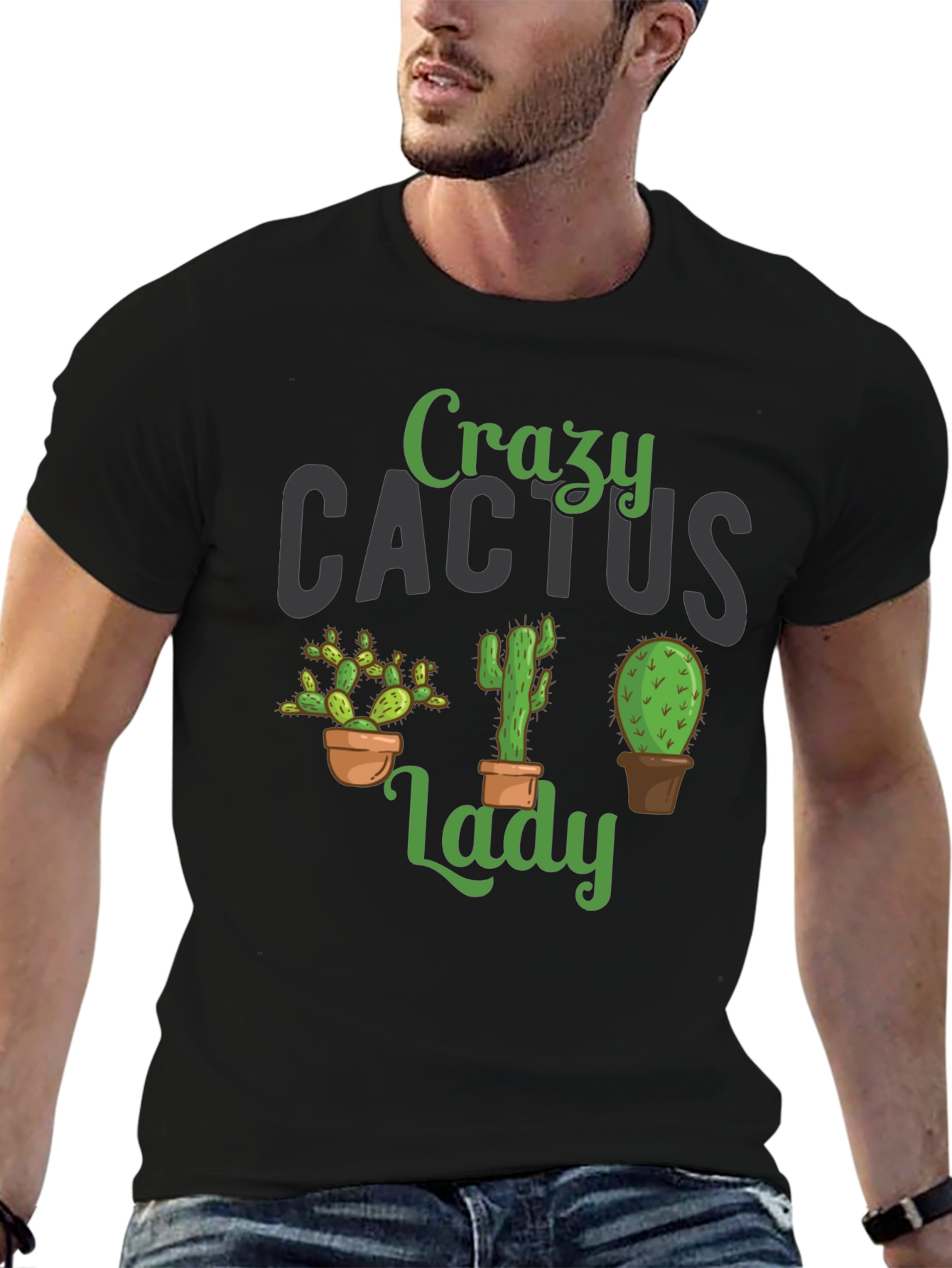 Crazy Cactus Lady Black T-Shirt