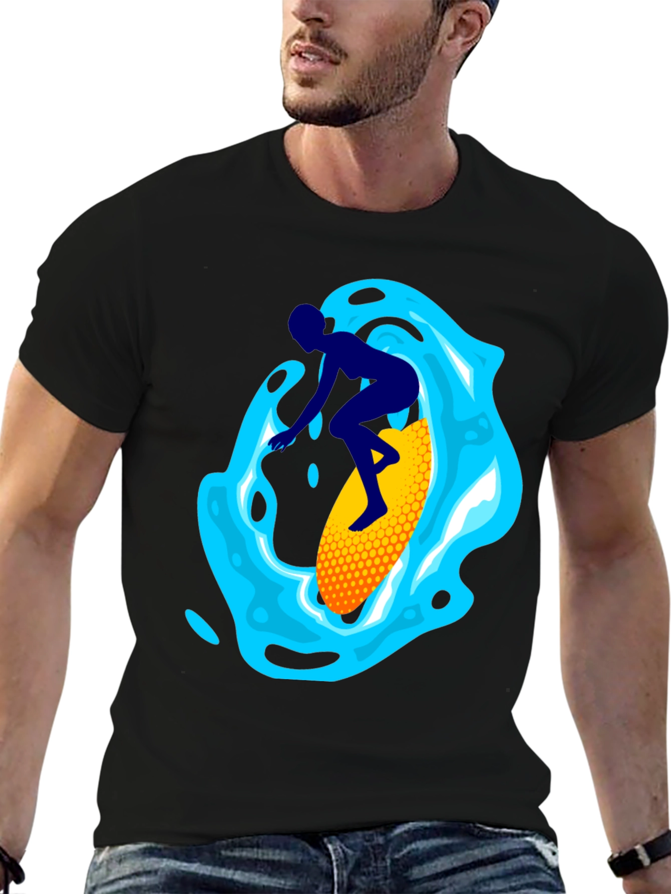 Surfer Graphic Tee - Black Cotton Blend