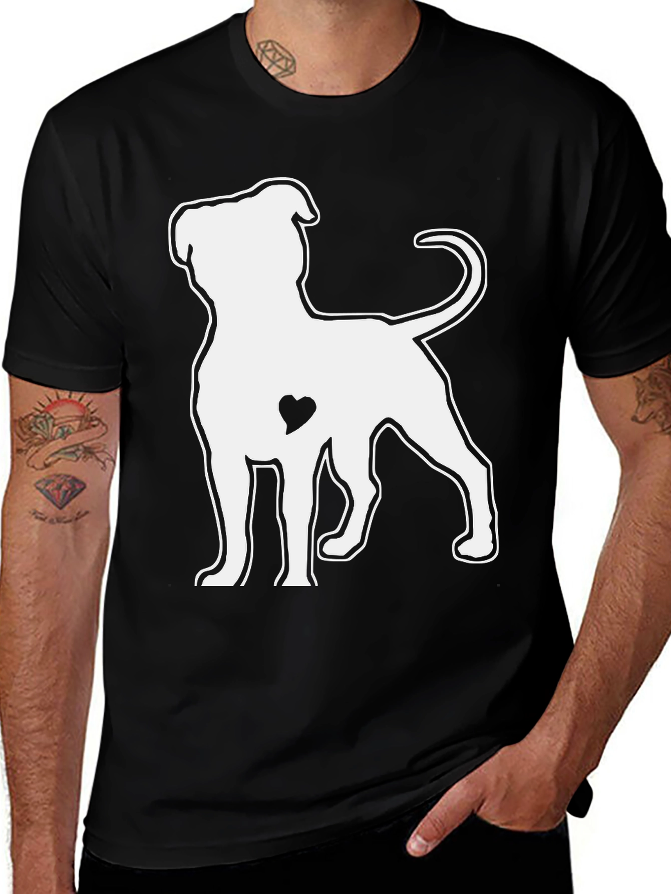 Dog Lover Black T-Shirt with Heart