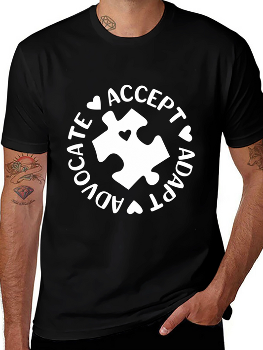 Autism Awareness Tee - Accept Adapt Advocate Puzzle