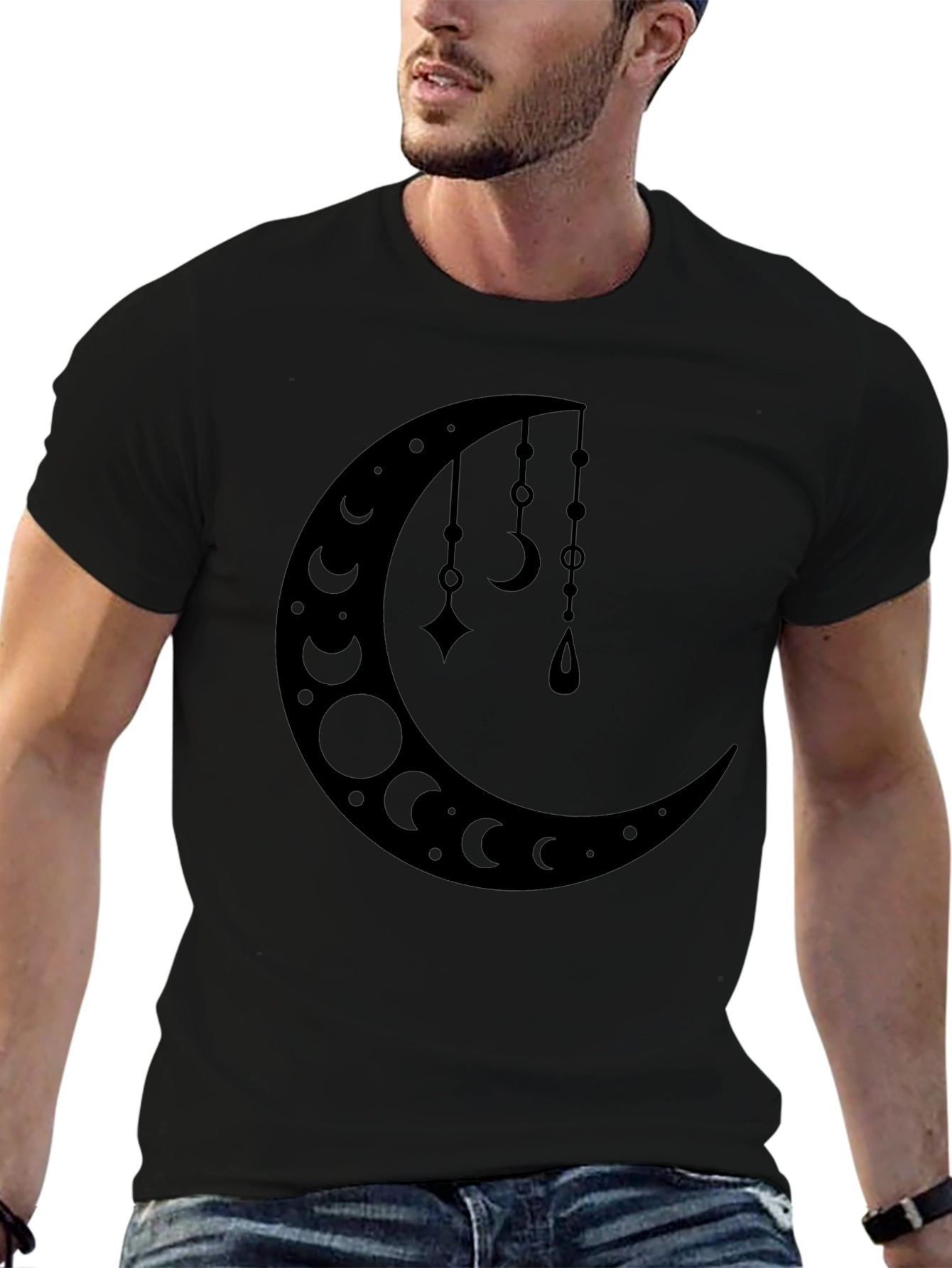Crescent Moon Pendant T-Shirt - Black
