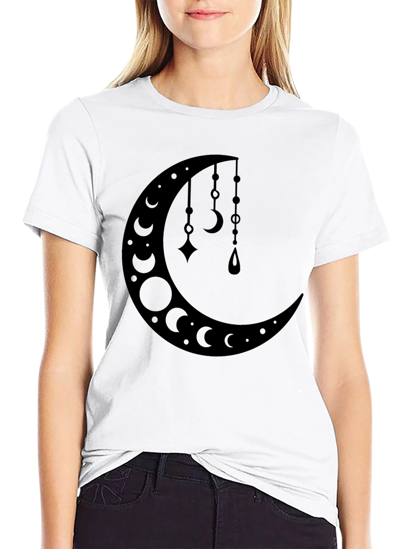 Crescent Moon Pendant T-Shirt - Black