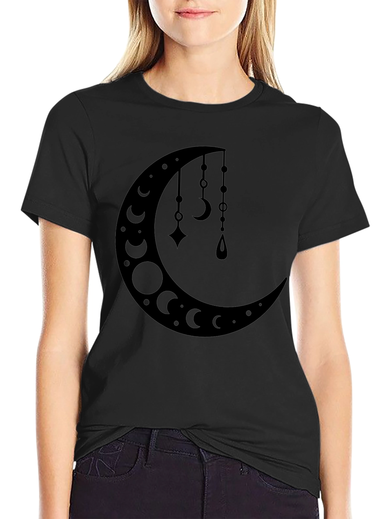 Crescent Moon Pendant T-Shirt - Black
