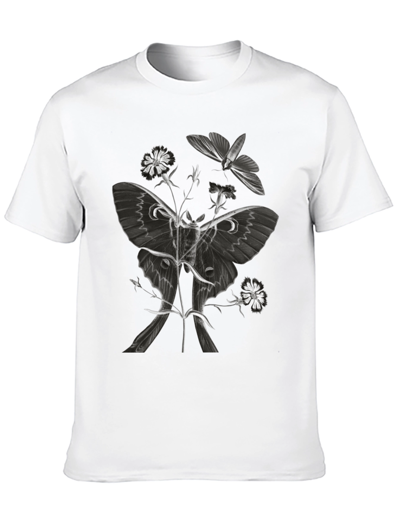Moth & Floral Graphic T-Shirt - Black