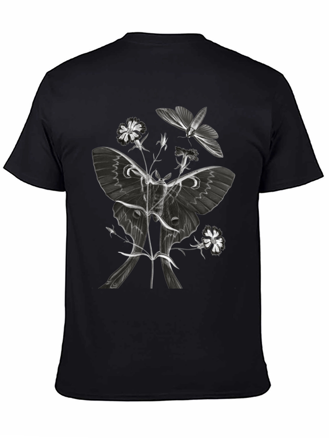 Moth & Floral Graphic T-Shirt - Black