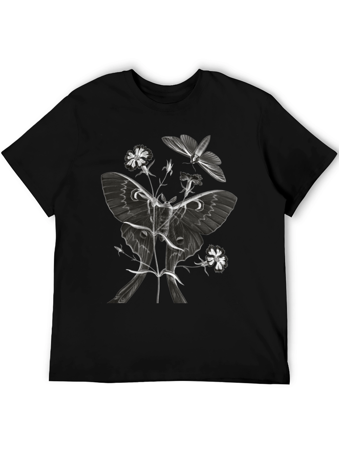 Moth & Floral Graphic T-Shirt - Black