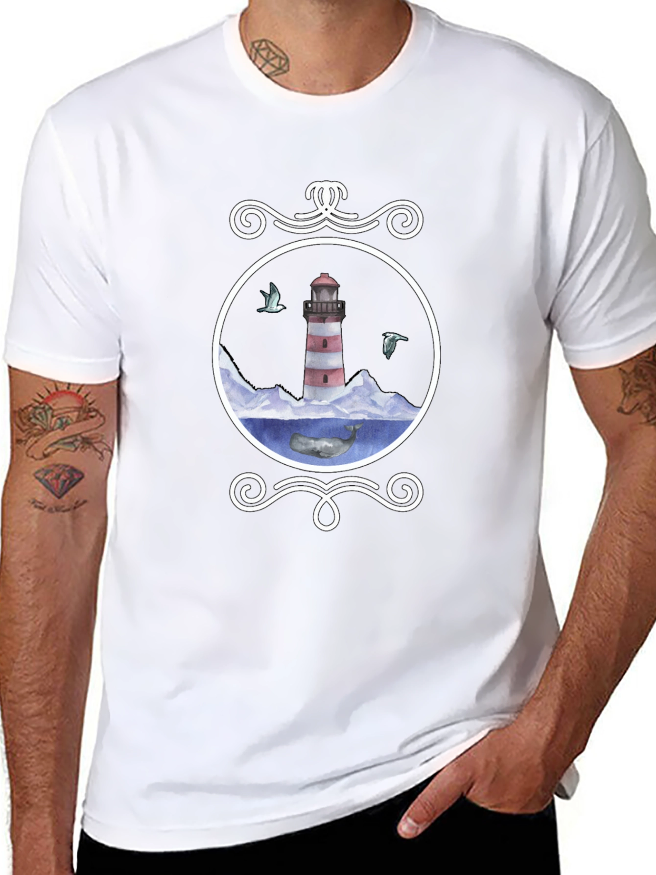 Nautical Lighthouse Whale Graphic Tee