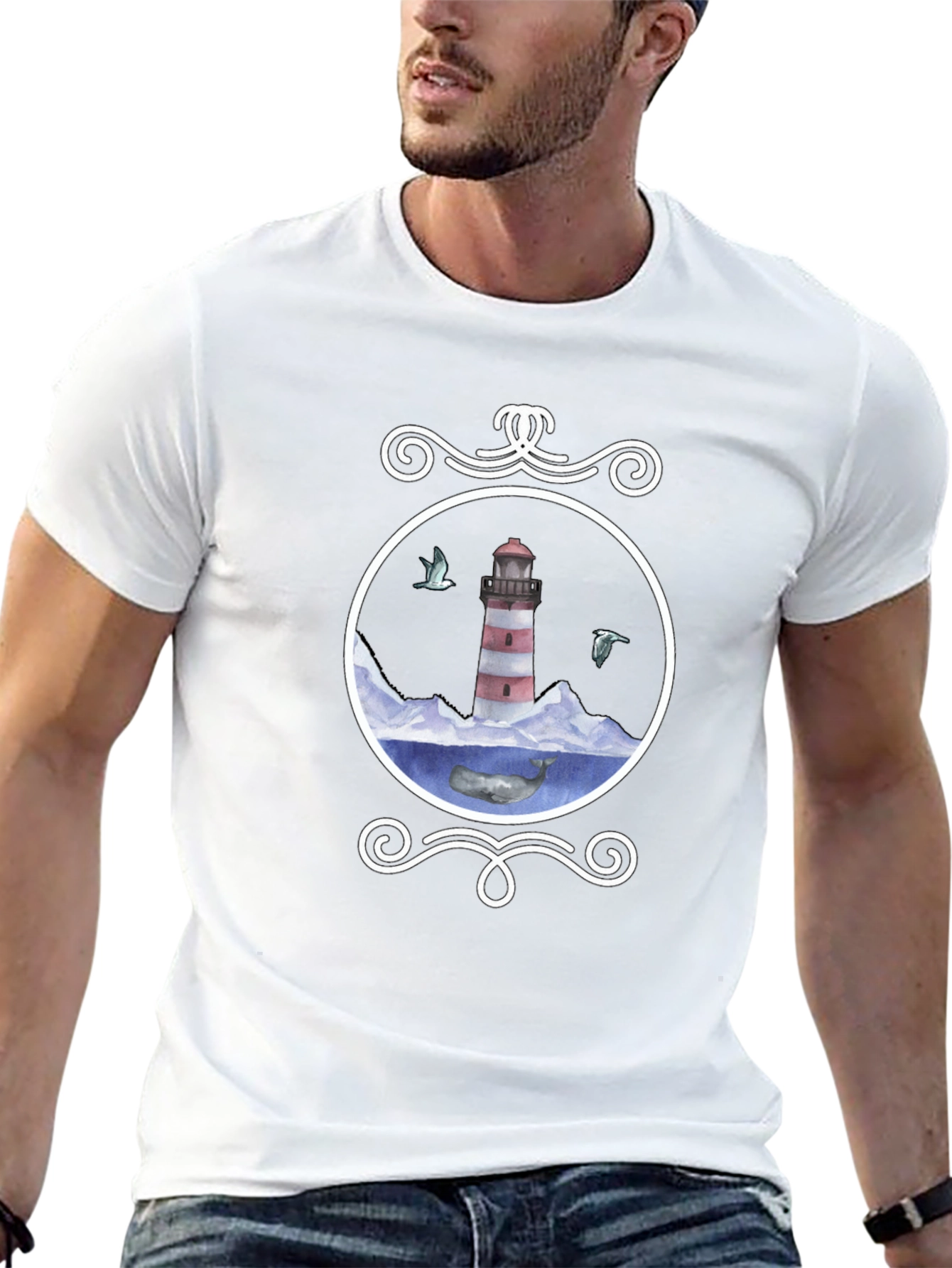 Nautical Lighthouse Whale Graphic Tee