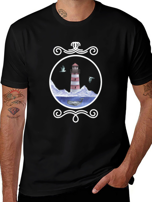 Nautical Lighthouse Whale Graphic Tee