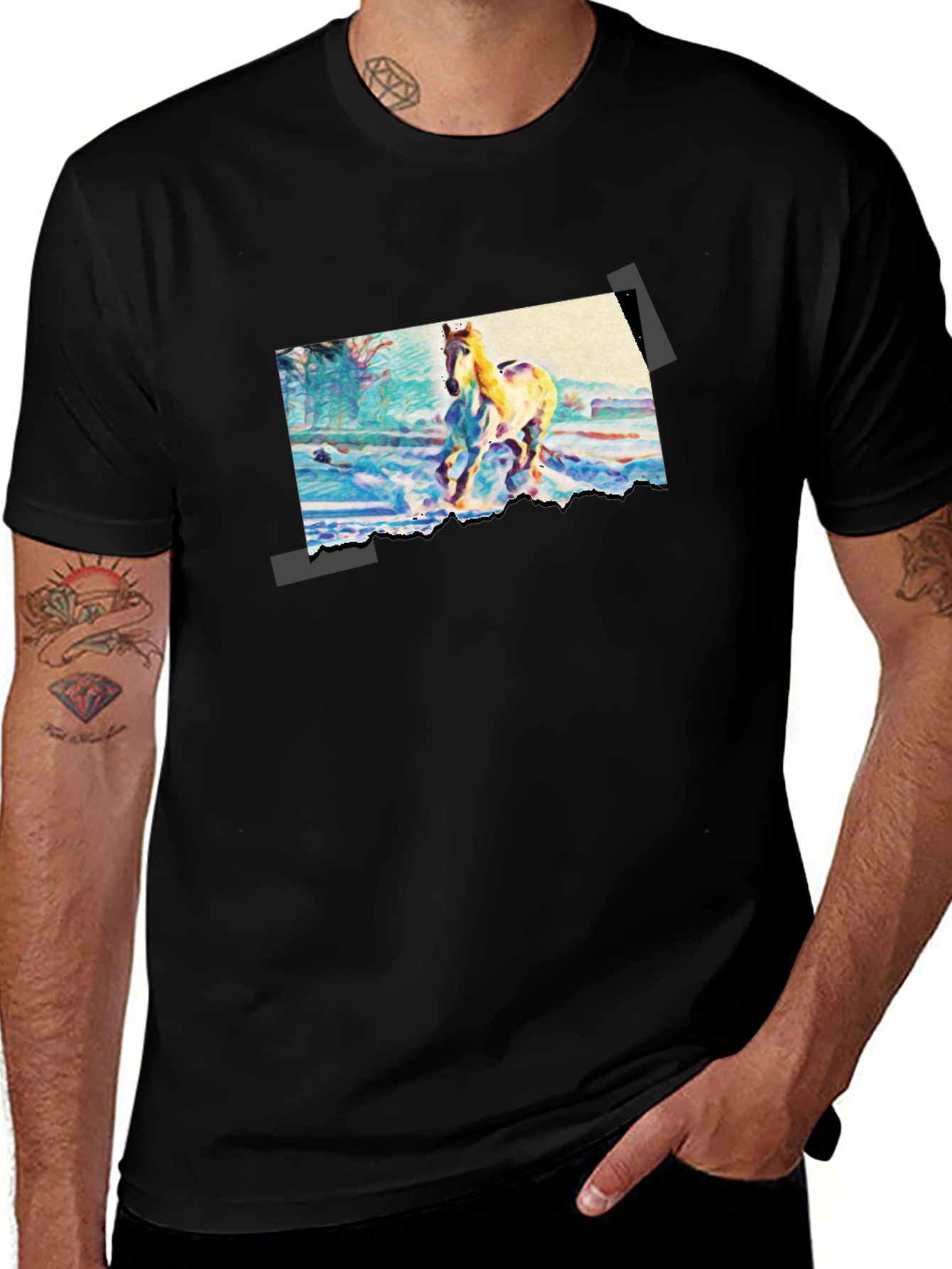 Horse Painting Graphic Black T-Shirt