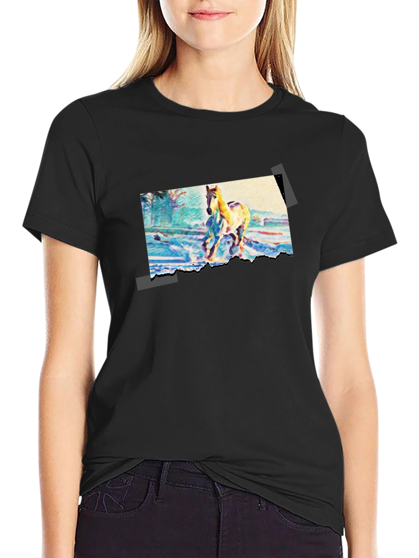 Horse Painting Graphic Black T-Shirt