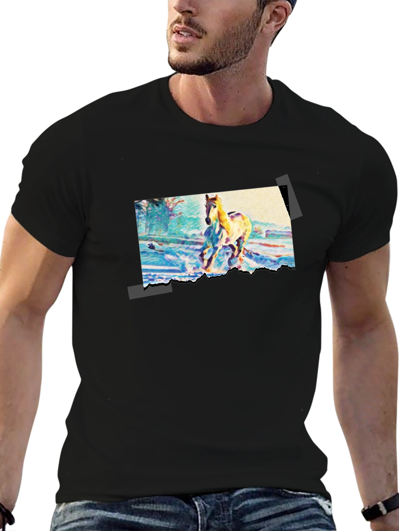 Horse Painting Graphic Black T-Shirt