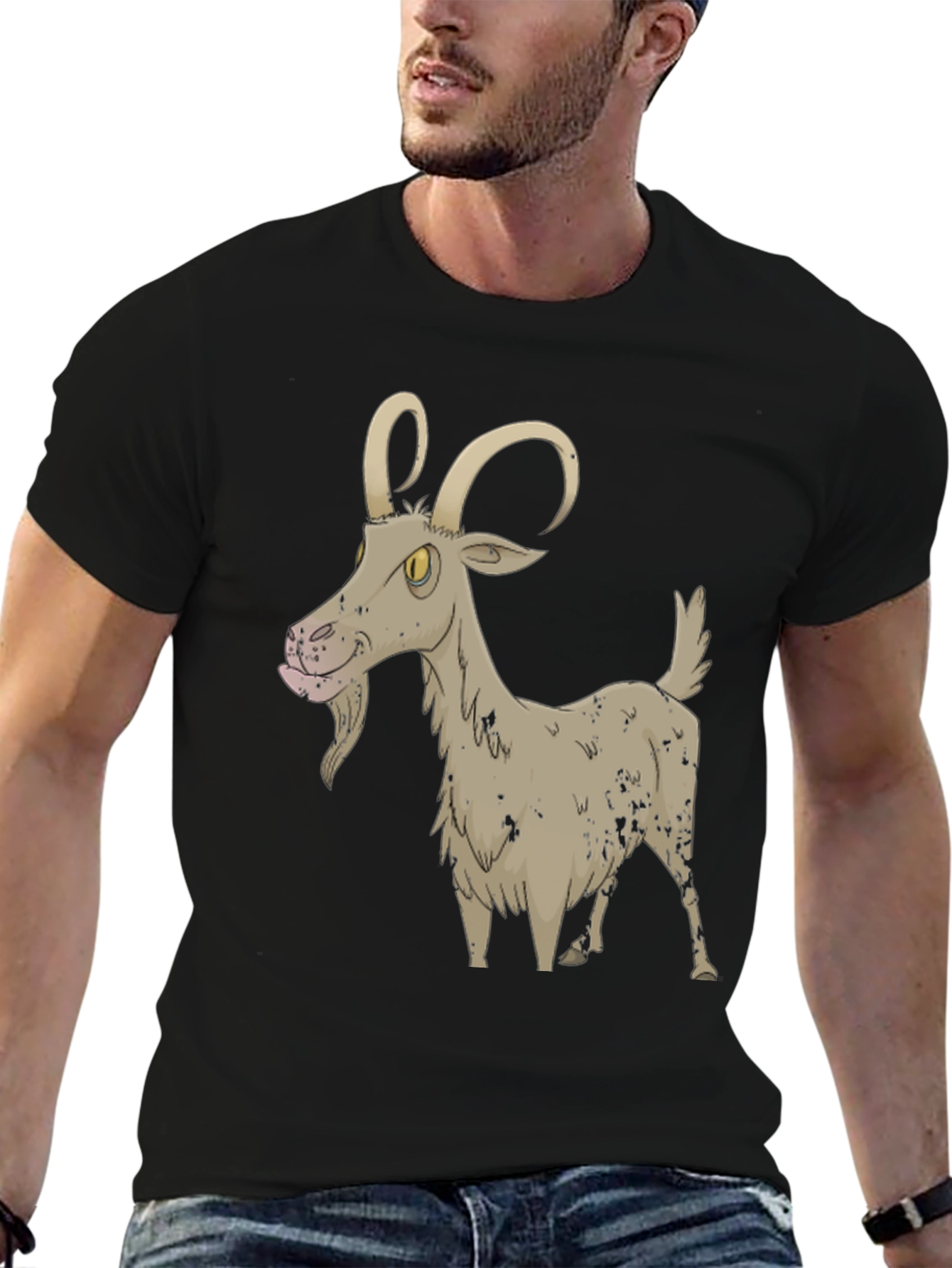 Cartoon Goat Black T-Shirt