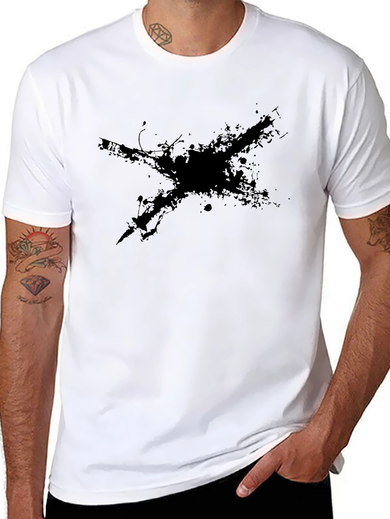 Mens Black T-Shirt with Abstract Cross Design