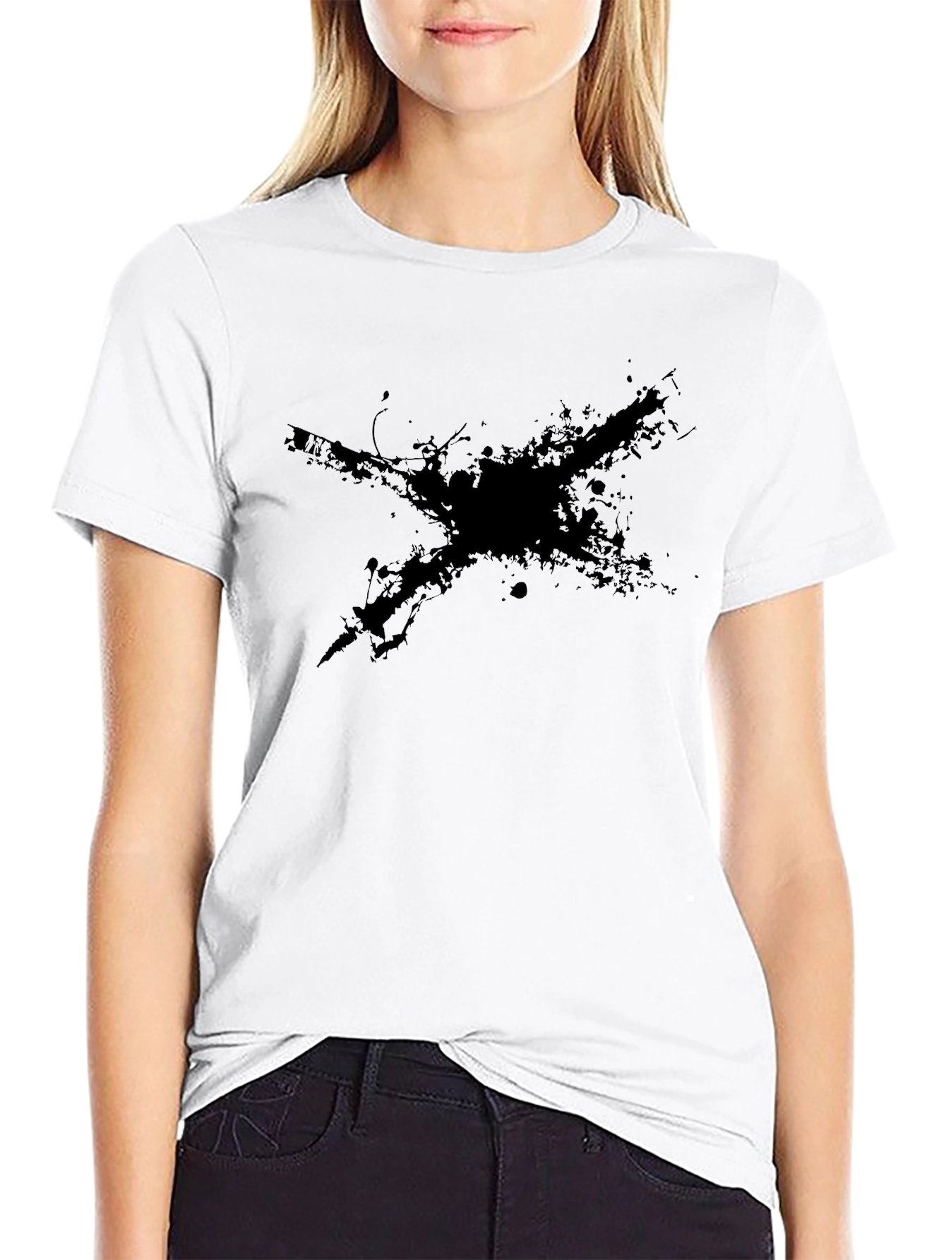 Mens Black T-Shirt with Abstract Cross Design
