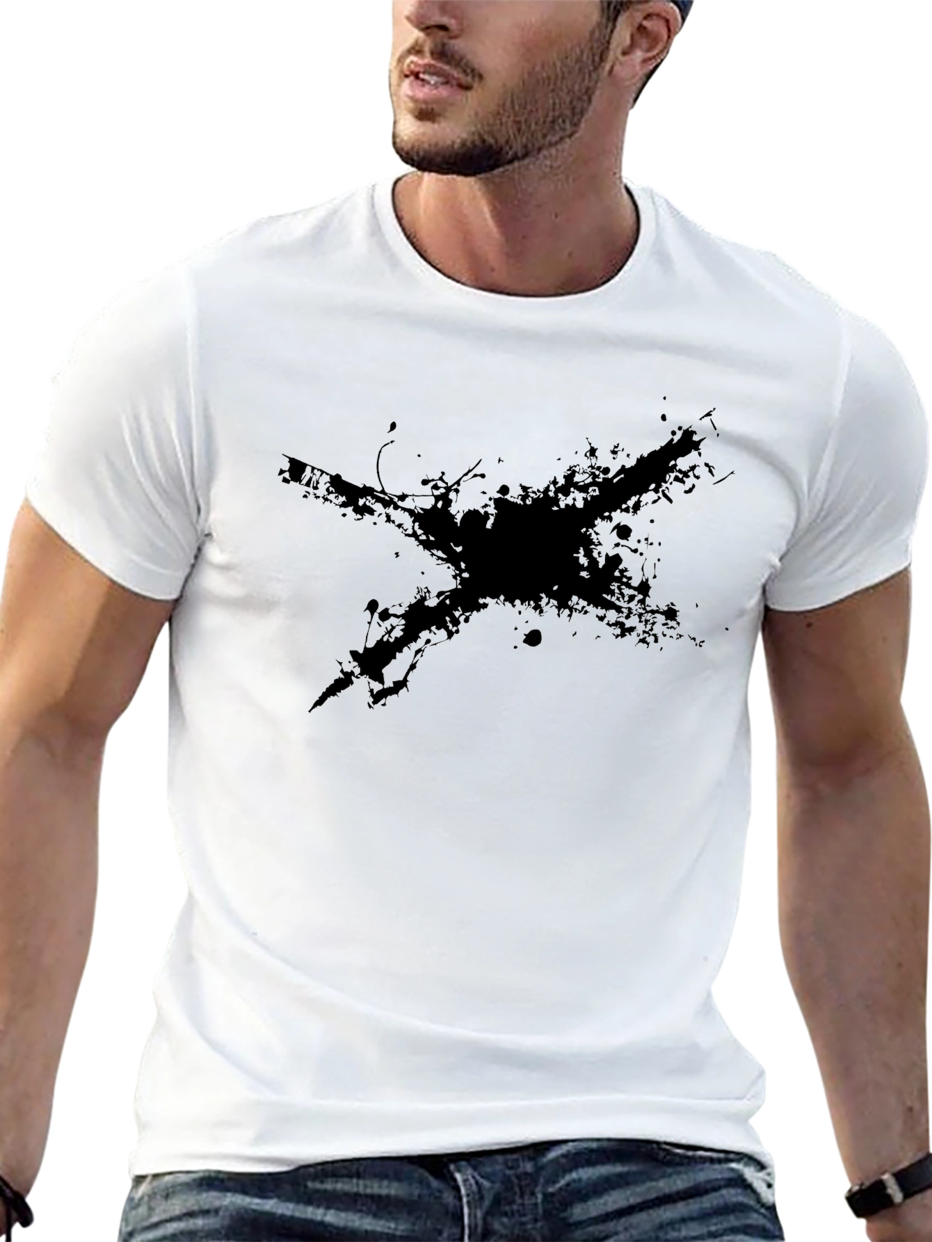 Mens Black T-Shirt with Abstract Cross Design