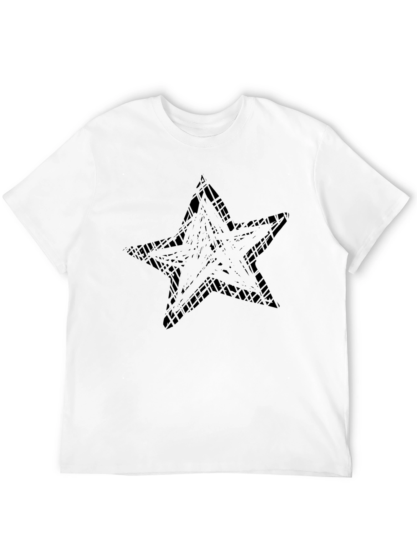Abstract Star Graphic Tee - Black Cotton Casual Shirt
