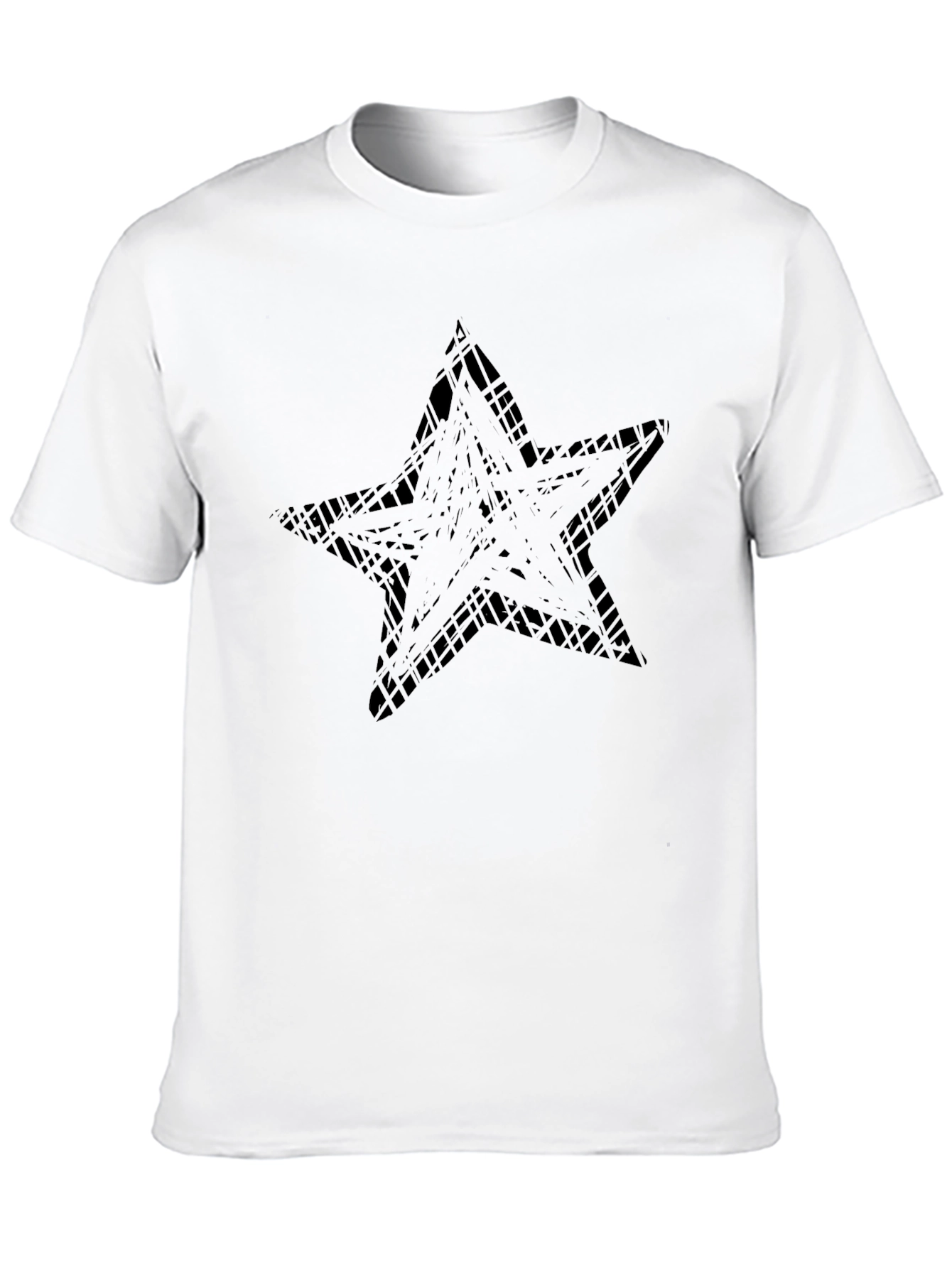 Abstract Star Graphic Tee - Black Cotton Casual Shirt