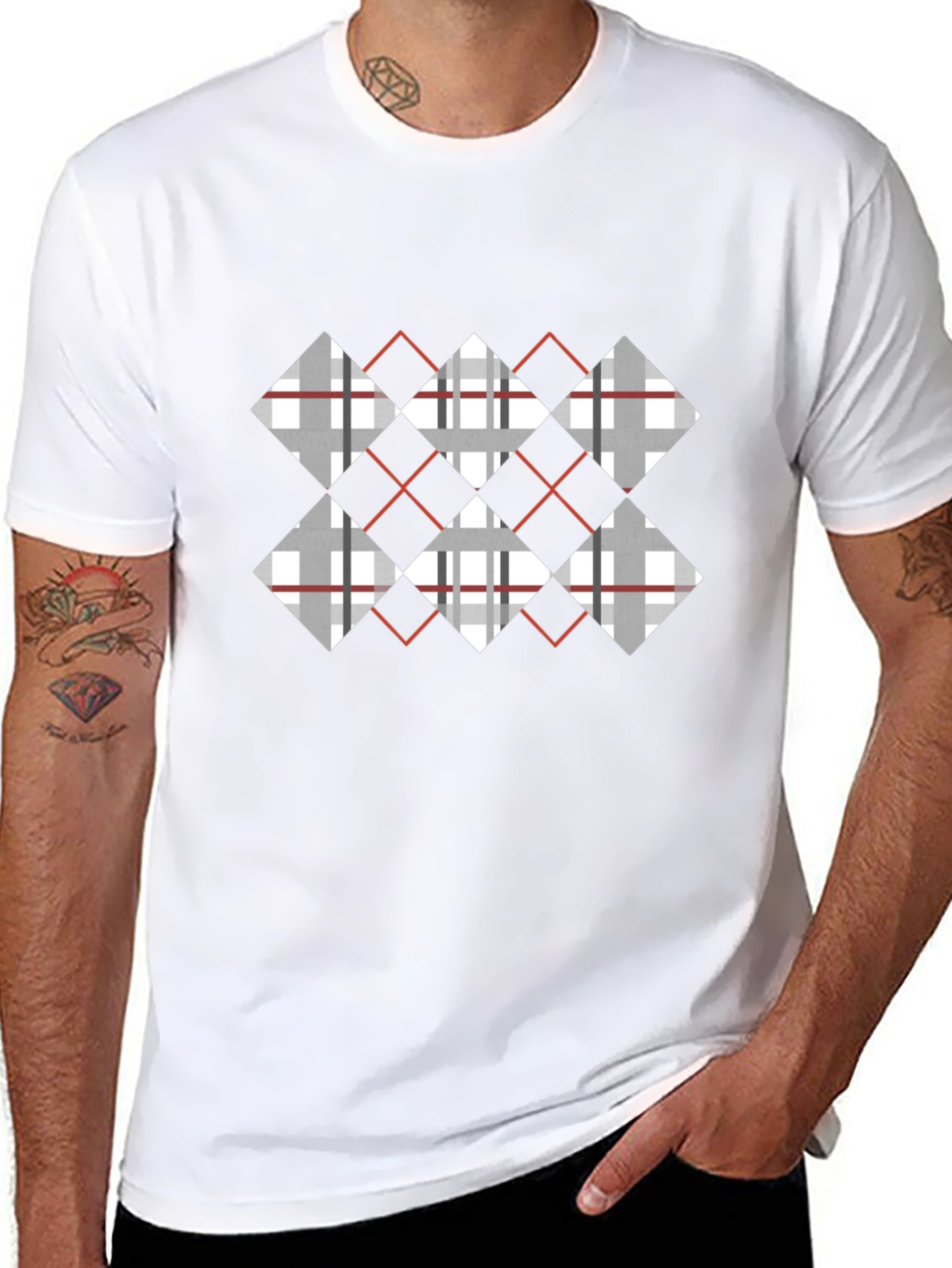 Argyle Diamond Pattern Black T-Shirt