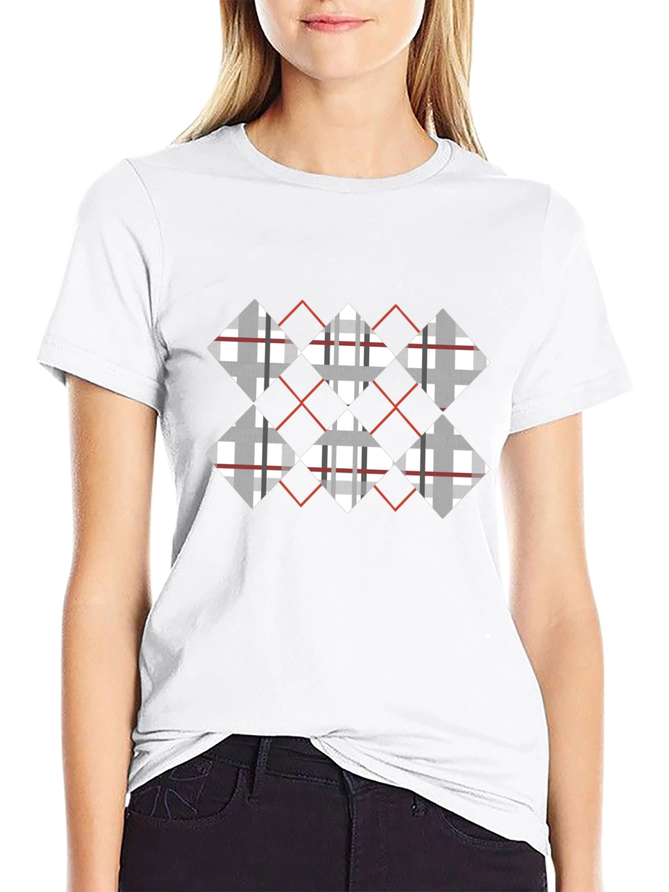 Argyle Diamond Pattern Black T-Shirt