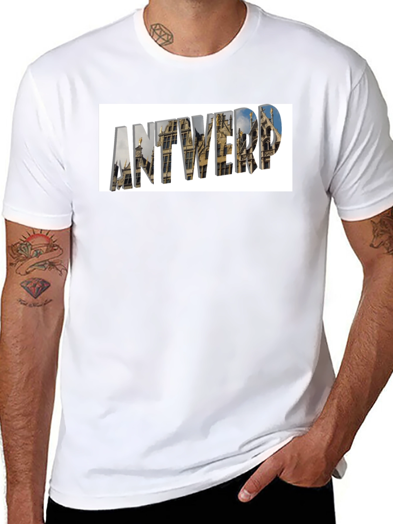 Antwerp Cityscape Graphic T-Shirt - Black