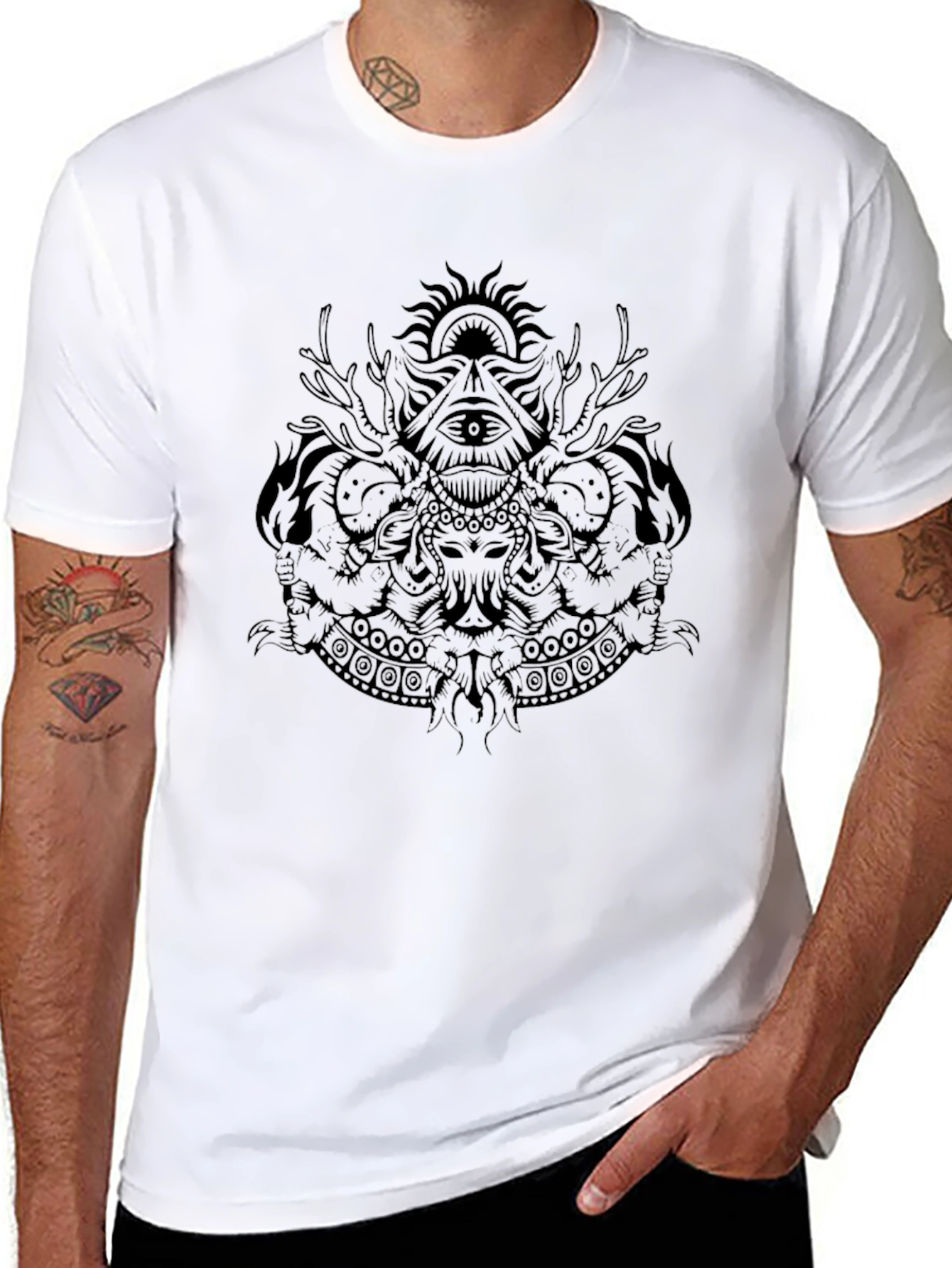 Mystic Print Black Cotton T-Shirt