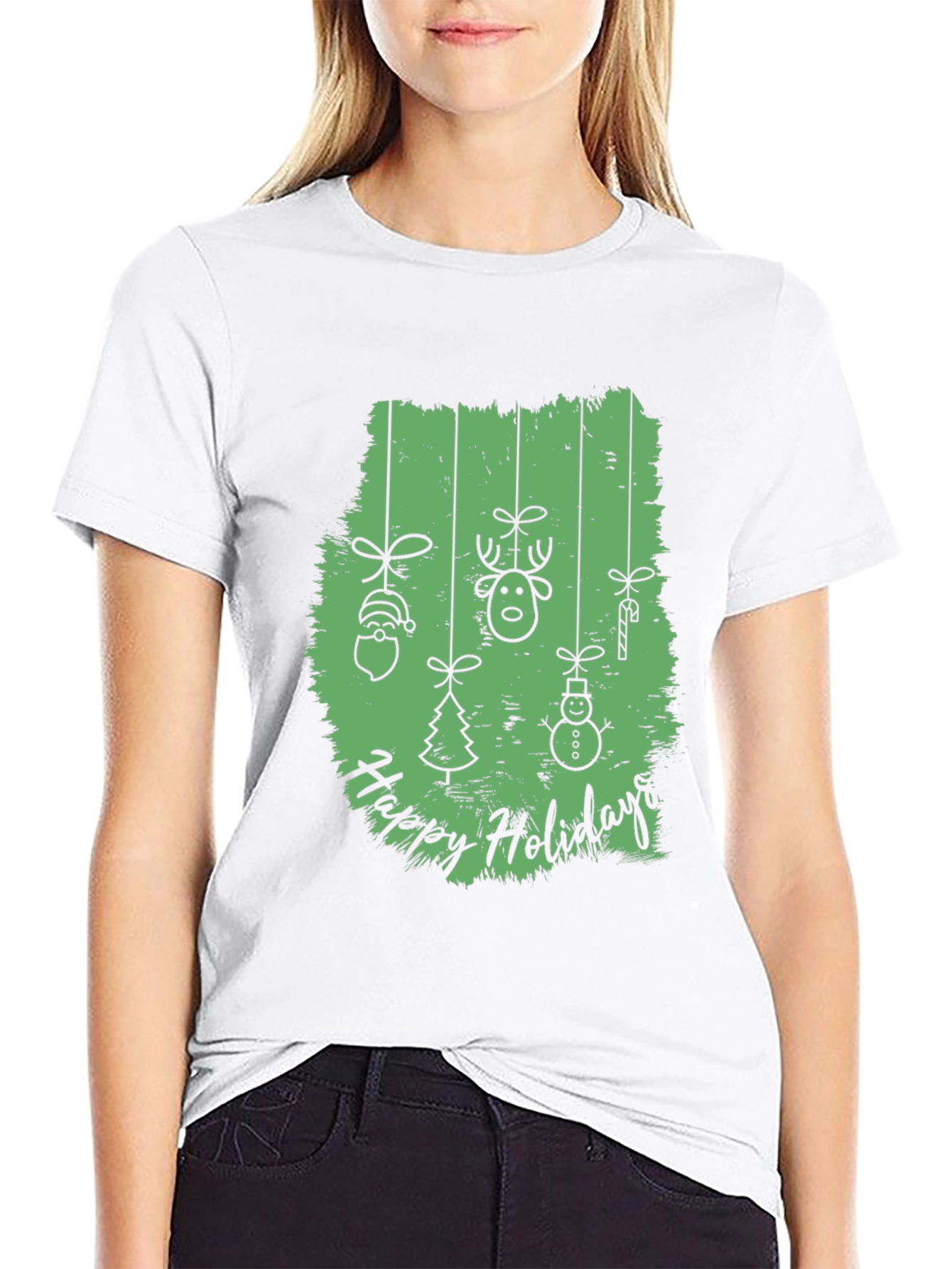 Happy Holidays Graphic Print Crew Neck T-Shirt