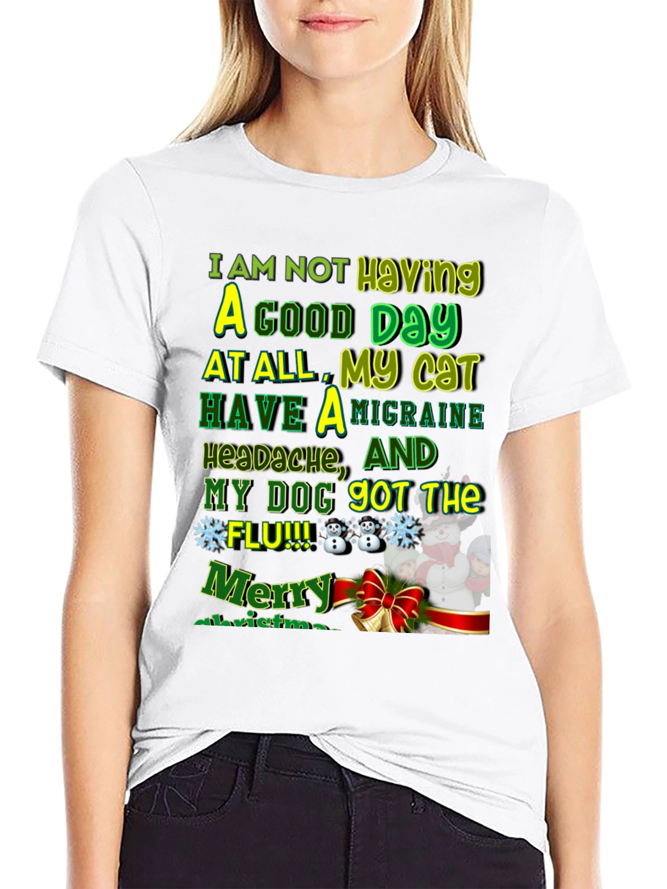 Funny Christmas Cat & Dog Flu Headache T-Shirt