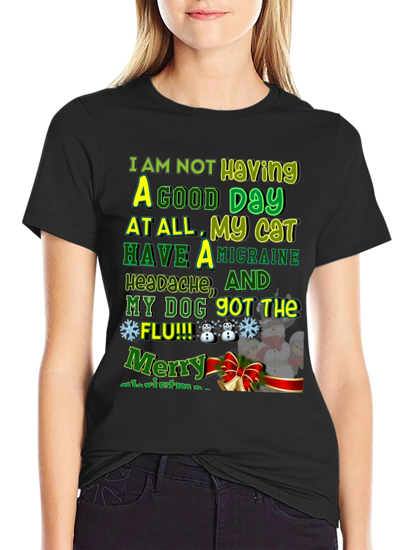 Funny Christmas Cat & Dog Flu Headache T-Shirt