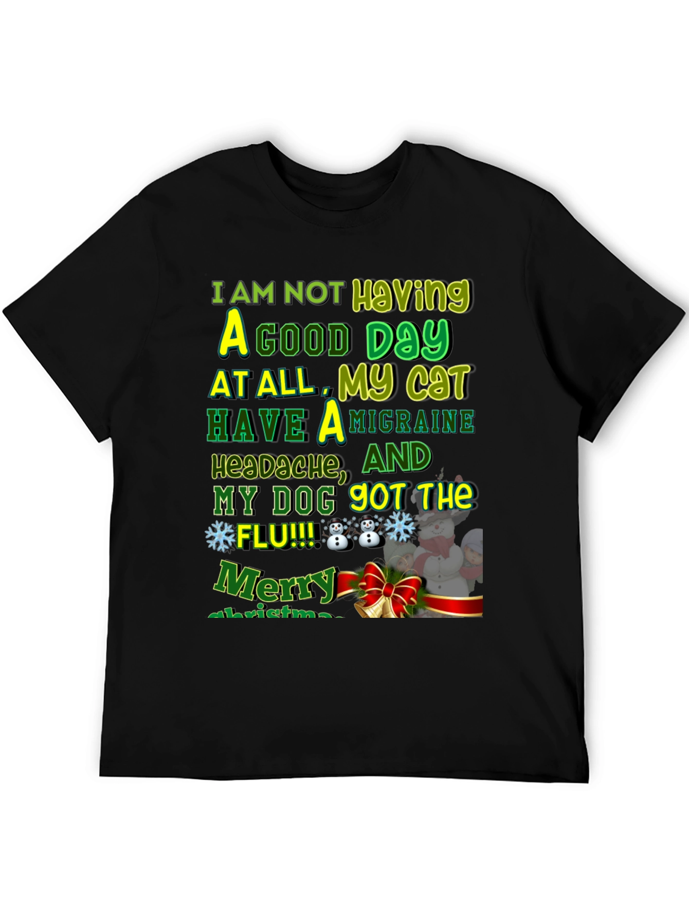 Funny Christmas Cat & Dog Flu Headache T-Shirt