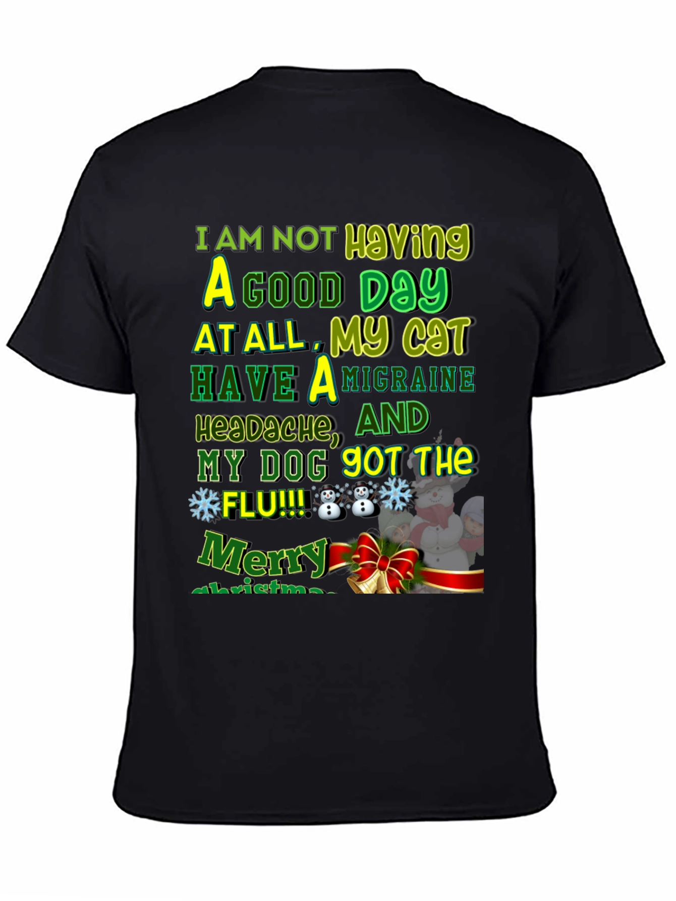 Funny Christmas Cat & Dog Flu Headache T-Shirt