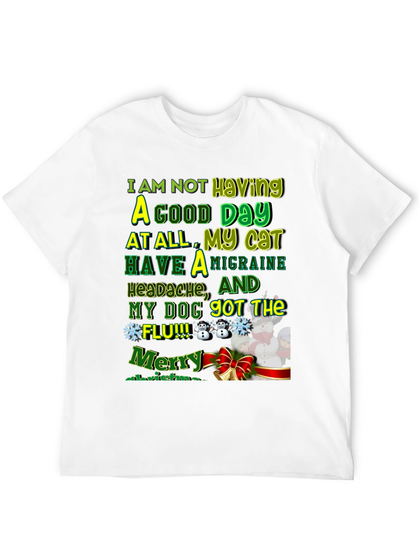 Funny Christmas Cat & Dog Flu Headache T-Shirt