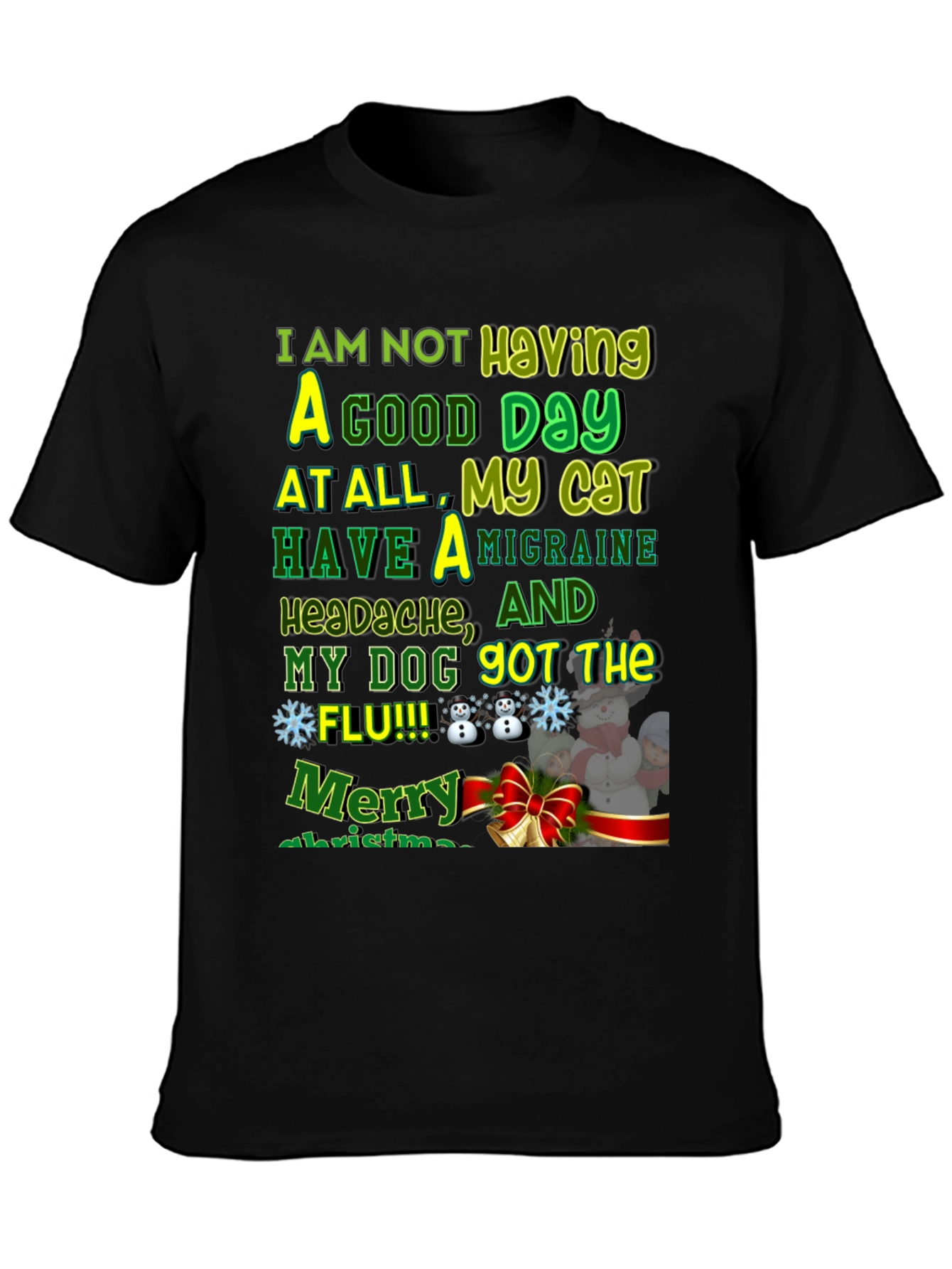 Funny Christmas Cat & Dog Flu Headache T-Shirt