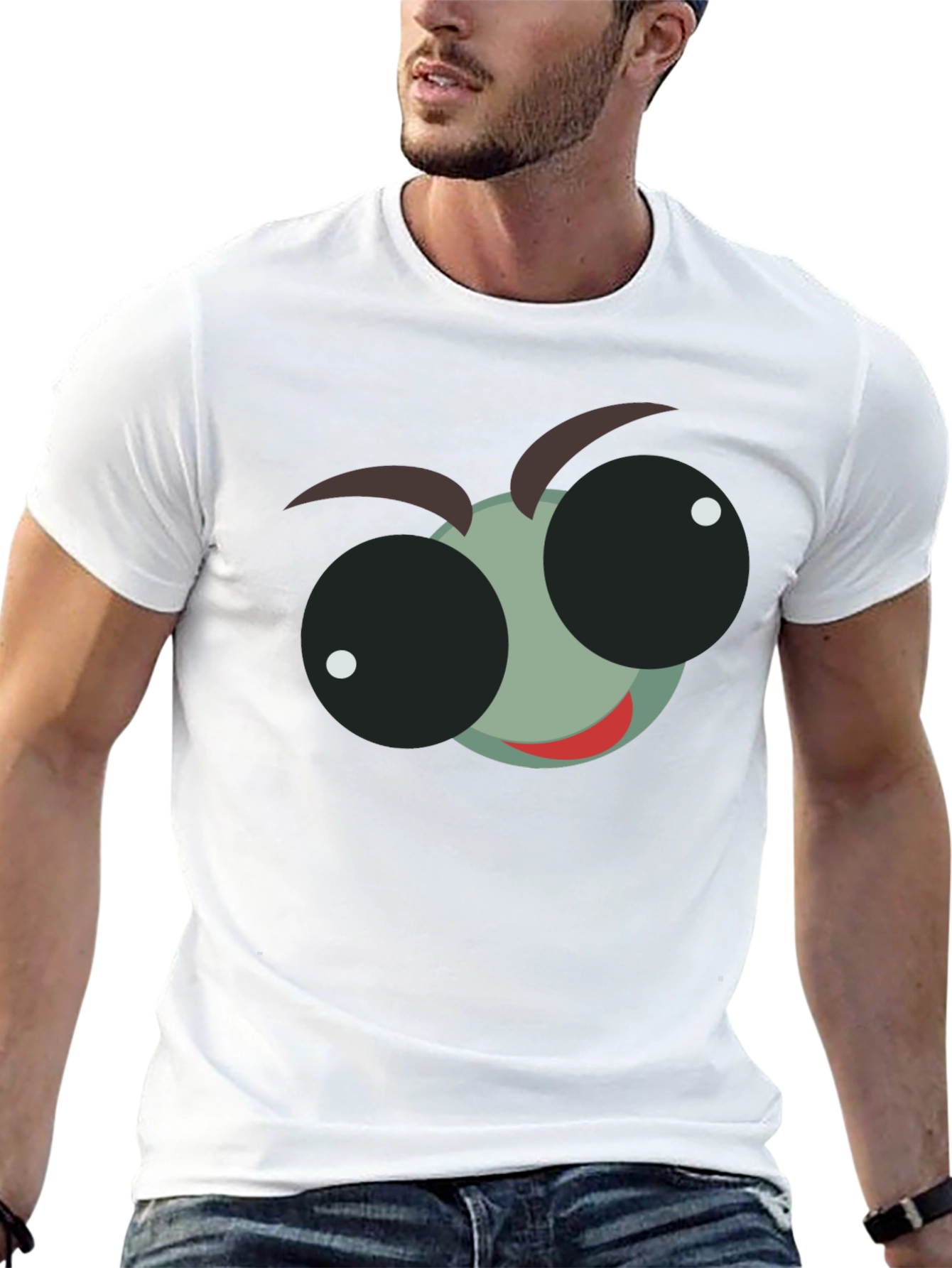 Cartoon Bug Eye Graphic T-Shirt - Black Cotton Tee