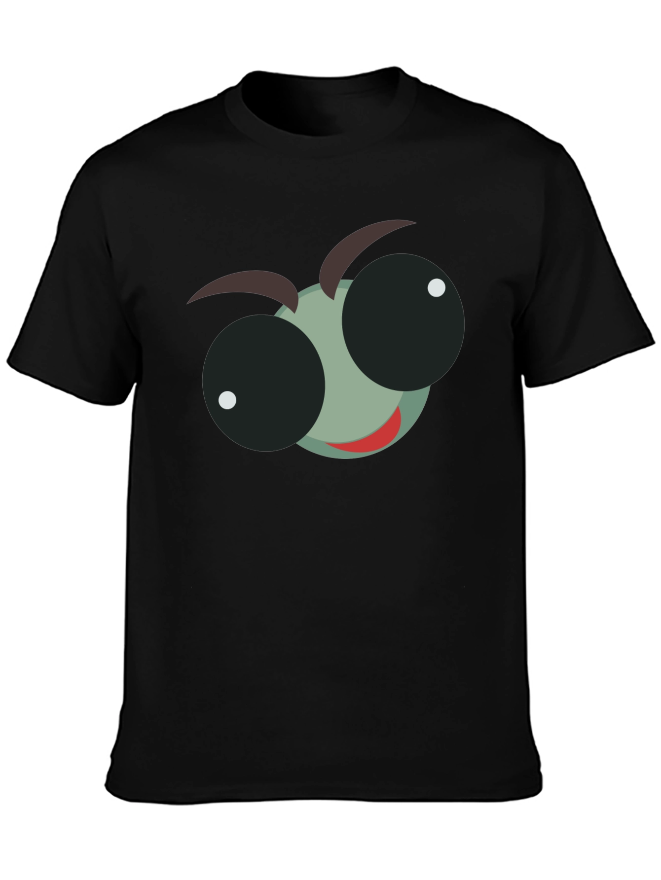 Cartoon Bug Eye Graphic T-Shirt - Black Cotton Tee