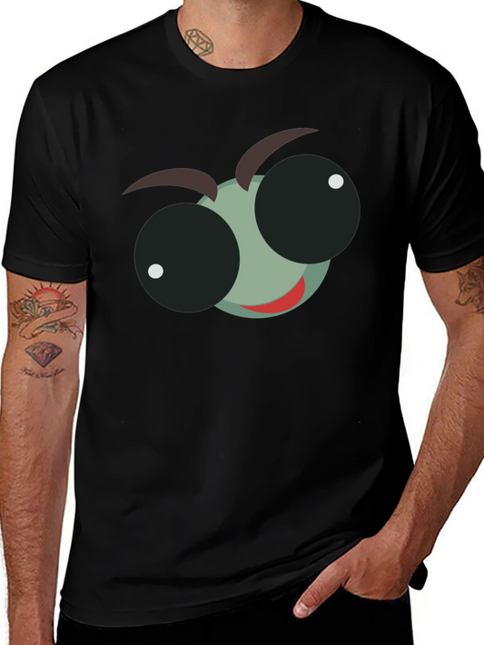 Cartoon Bug Eye Graphic T-Shirt - Black Cotton Tee