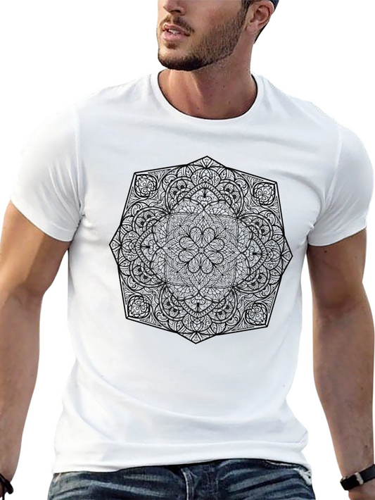 Black Mandala Print Mens T-Shirt