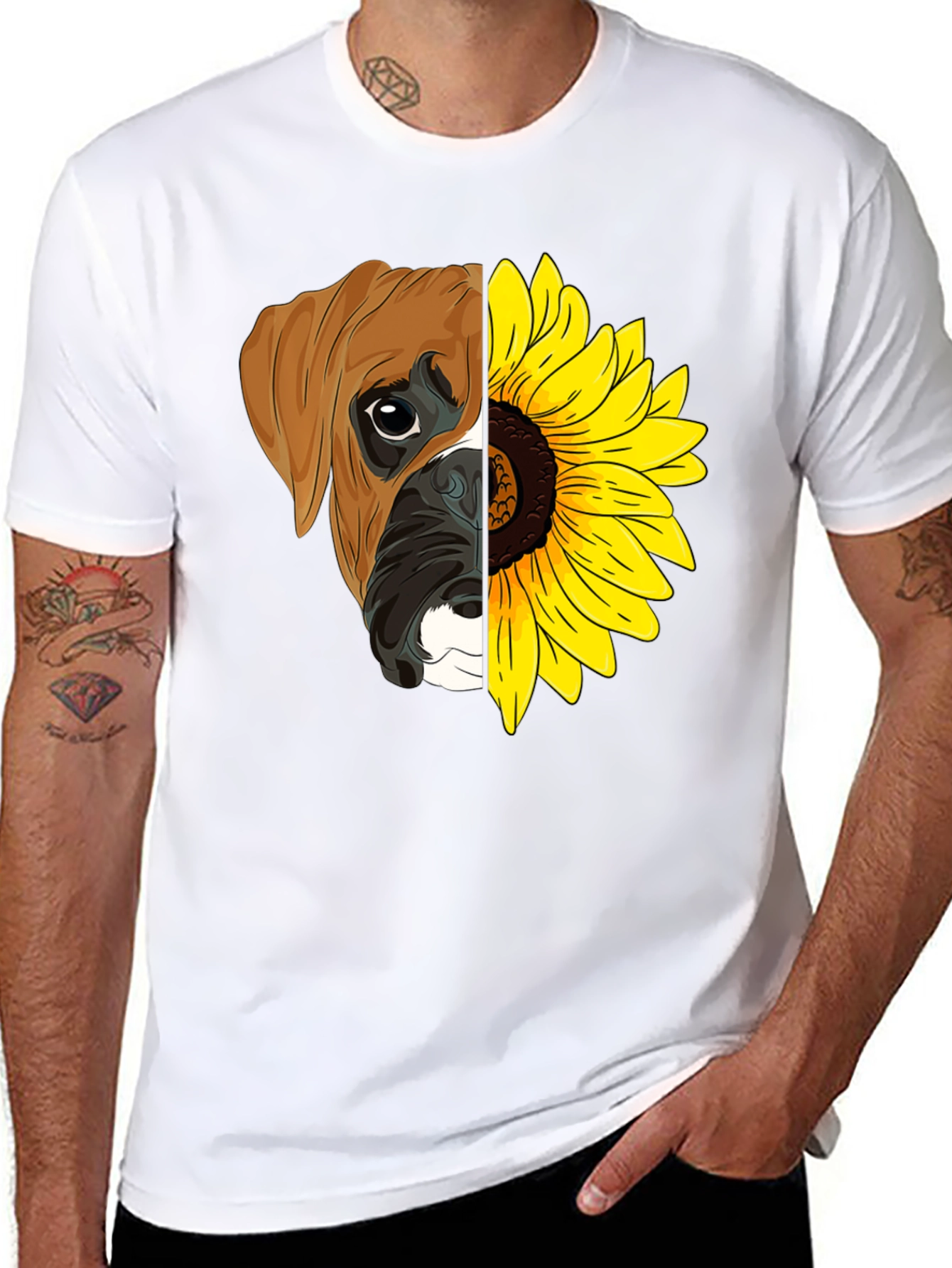 Dog & Sunflower Graphic T-Shirt