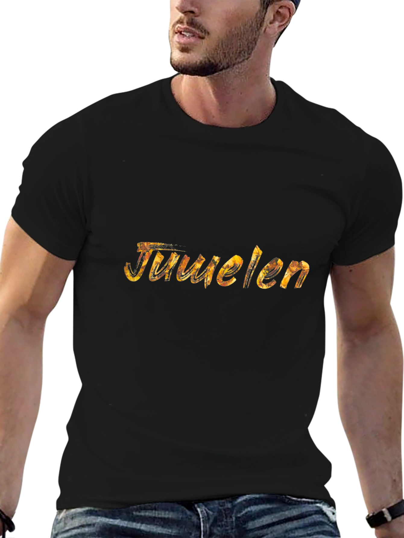 Juuelen Black Graphic Tee for Men