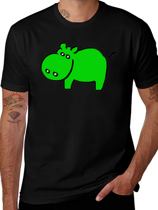 Green Hippo Graphic Black T-Shirt - Casual Wear