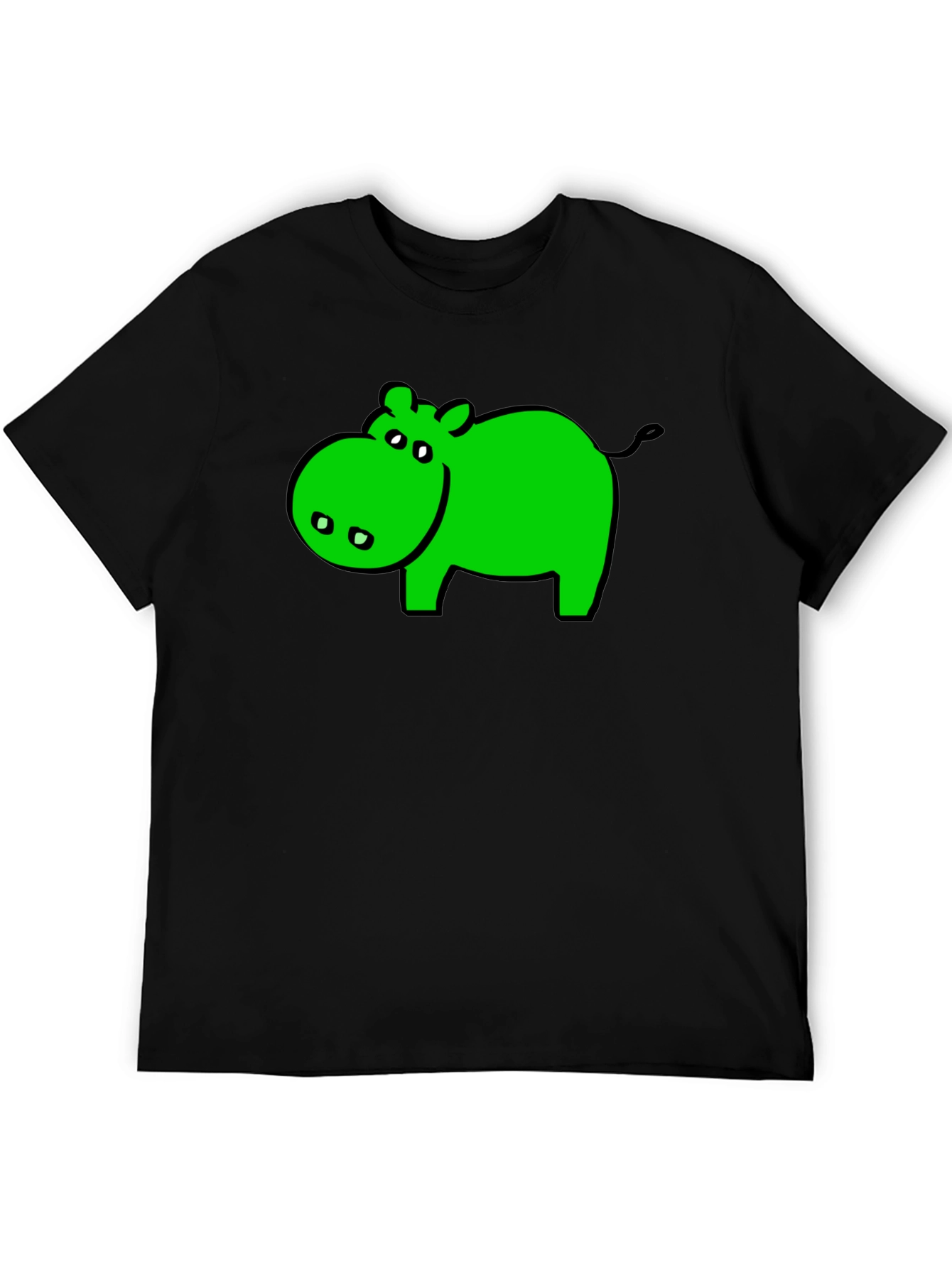 Green Hippo Graphic Black T-Shirt - Casual Wear