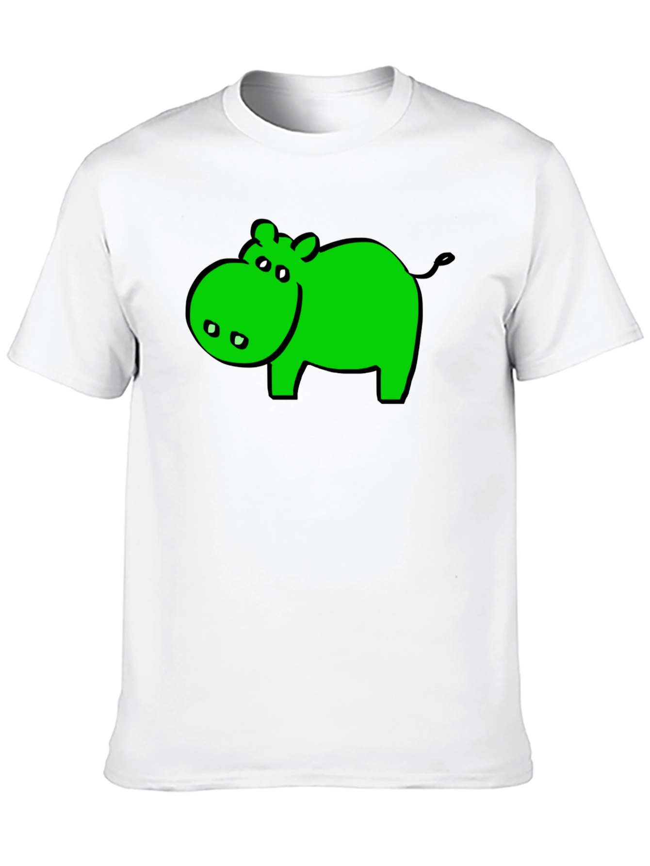 Green Hippo Graphic Black T-Shirt - Casual Wear
