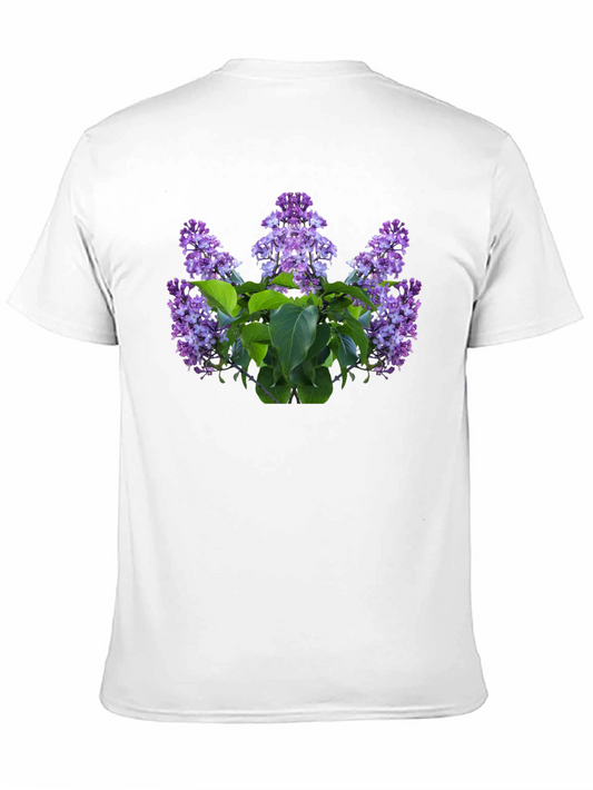 Lilac Floral Print Black T-Shirt