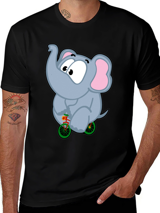 Elephant on Bike Graphic Tee - Fun Black T-Shirt