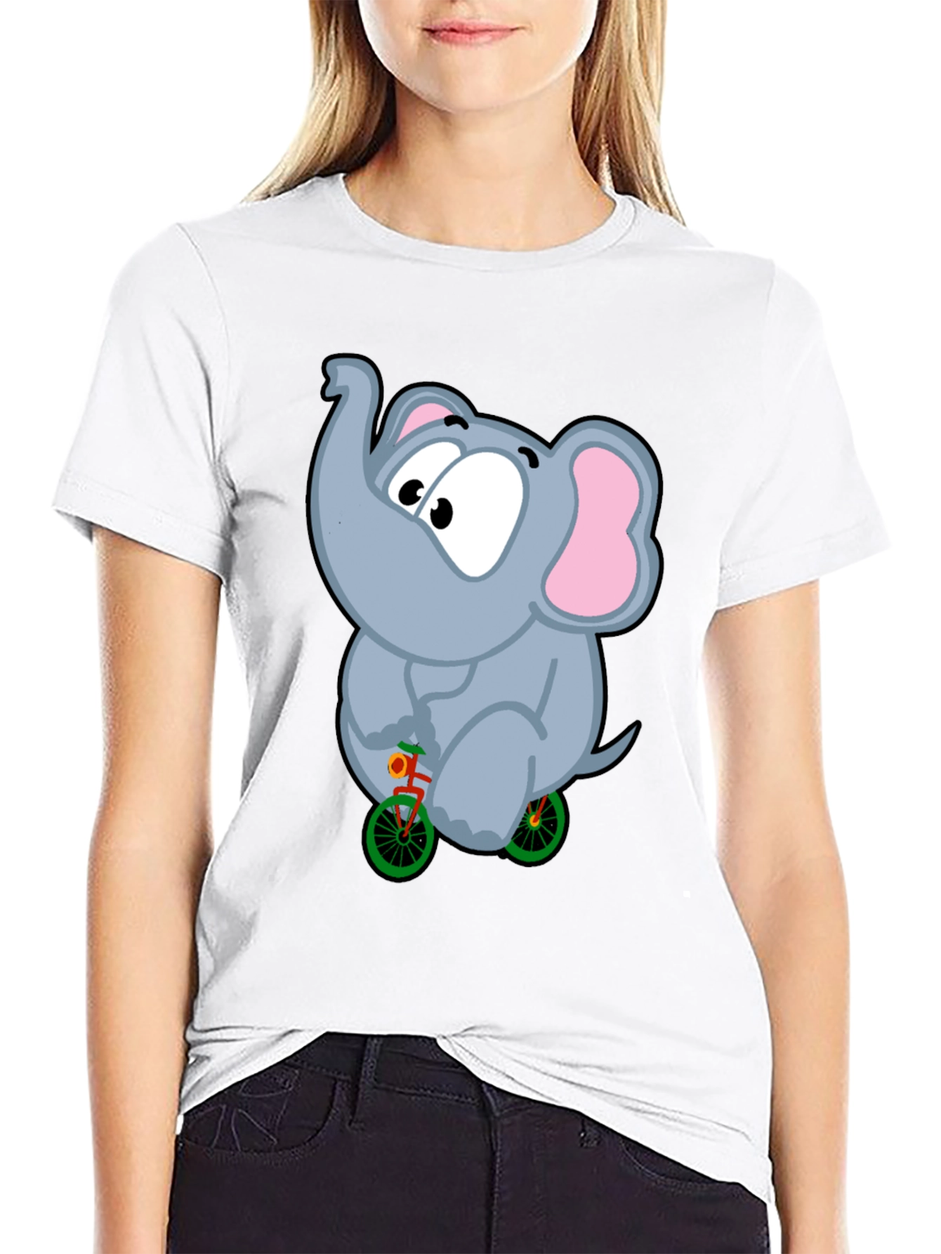 Elephant on Bike Graphic Tee - Fun Black T-Shirt