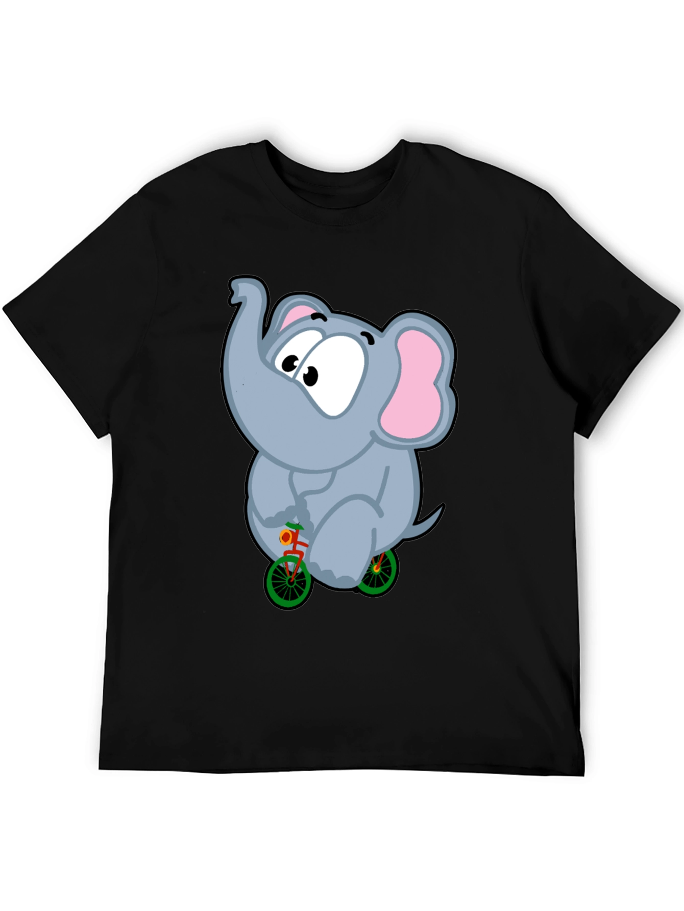 Elephant on Bike Graphic Tee - Fun Black T-Shirt