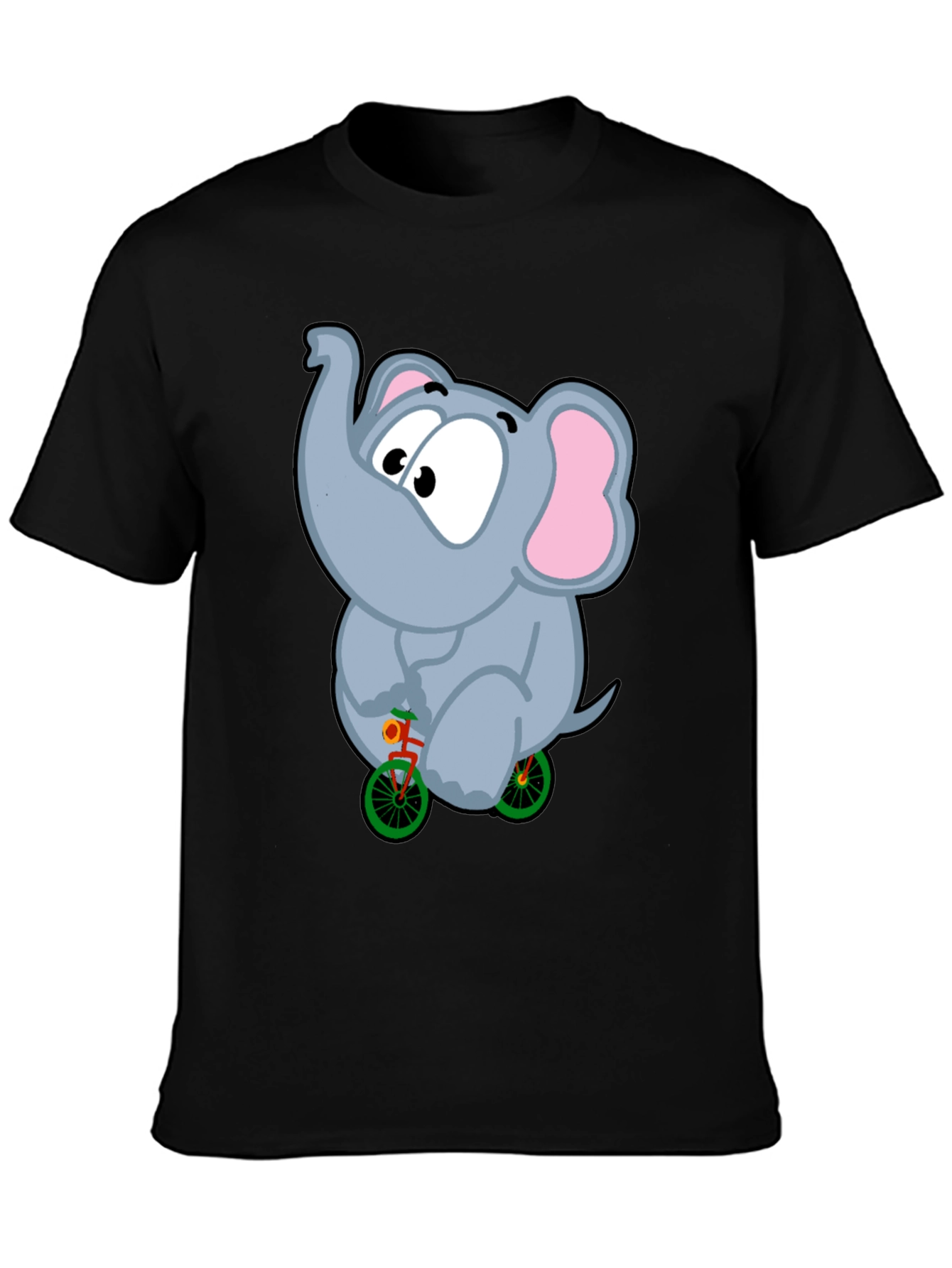 Elephant on Bike Graphic Tee - Fun Black T-Shirt