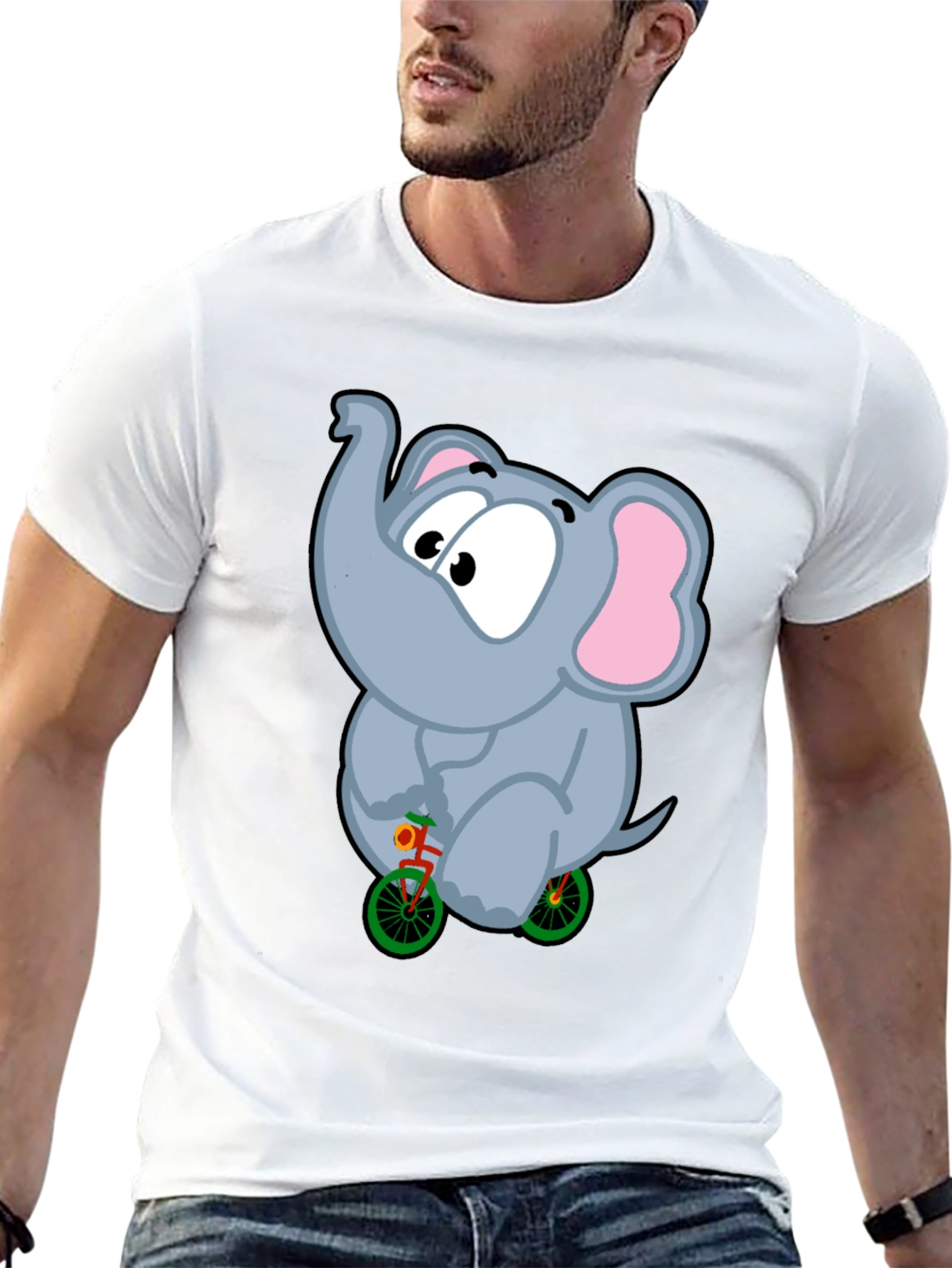 Elephant on Bike Graphic Tee - Fun Black T-Shirt