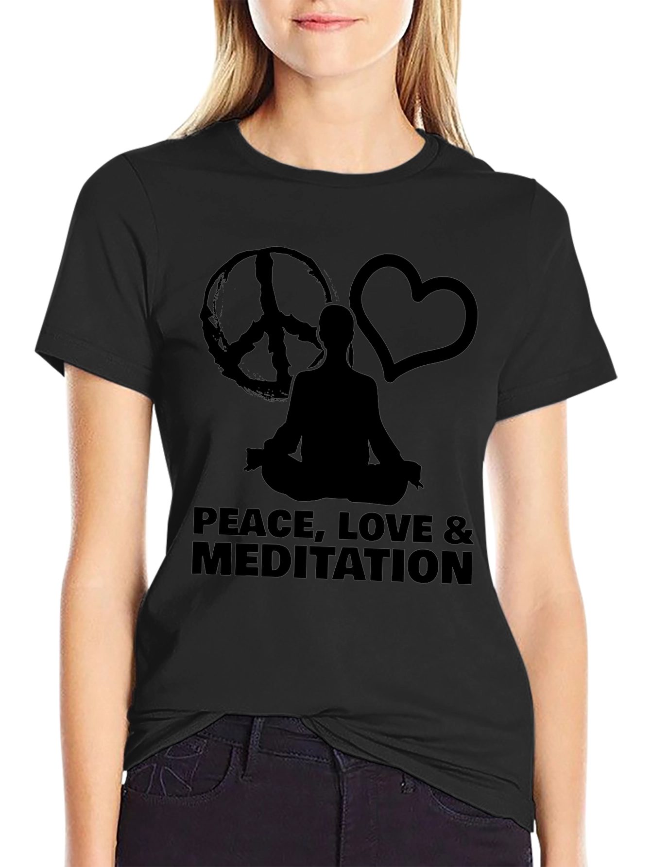 Peace Love Meditation Graphic Tee - Black